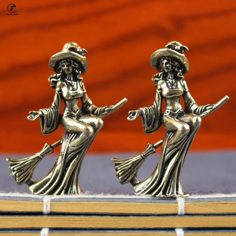 Brass Magic witch Figurines Miniatures Desktop Ornaments Retro Metal Models Small Statue Home Decorations Crafts Accessories