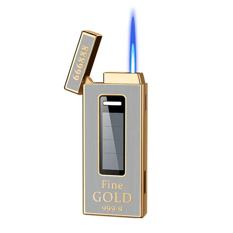 2024 Touch Sensitive Solar Rechargeable Lighter Metal Outdoor Windproof Butane Gas Lighter Turbo Torch Blue Flame Jet Lighters