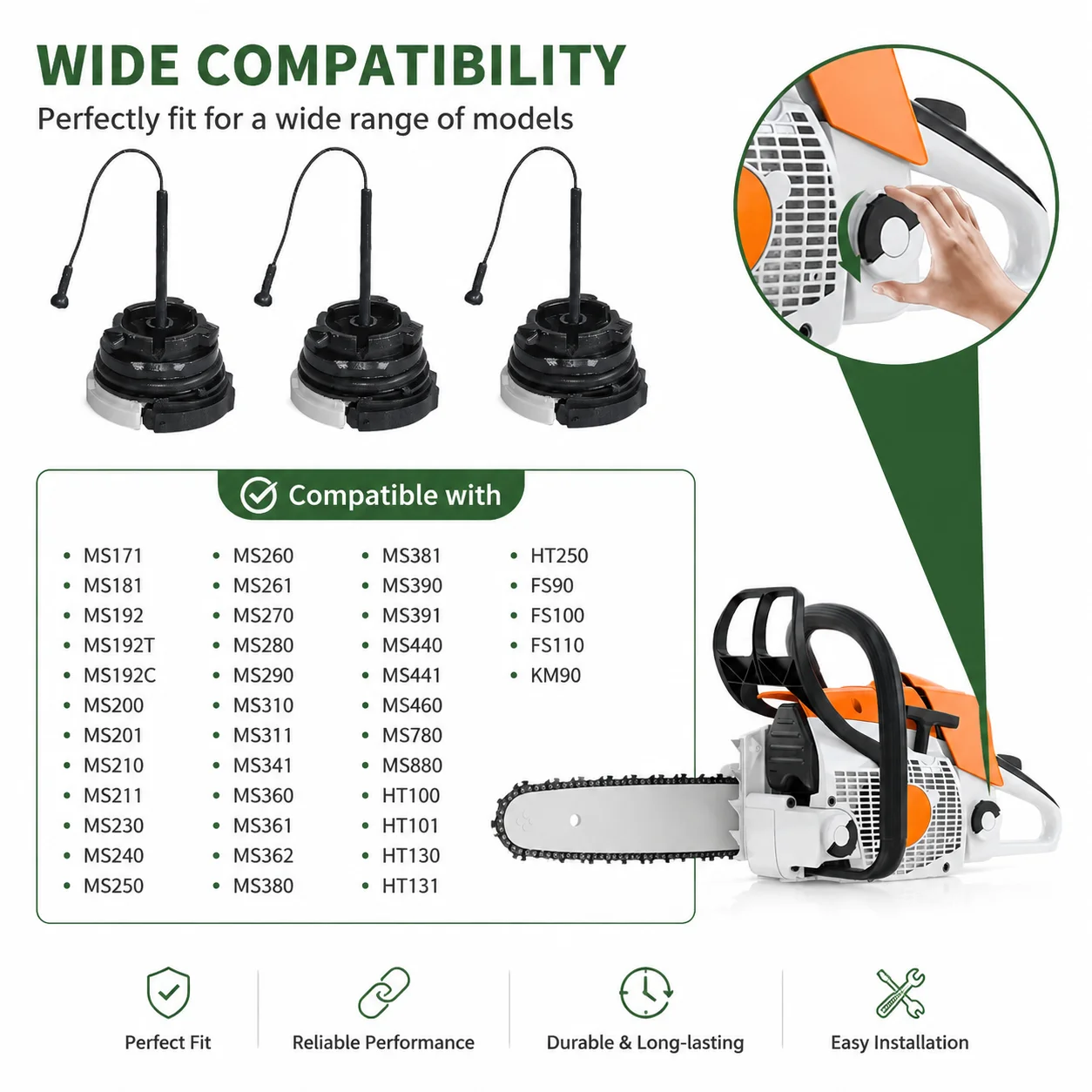 3 x Gas Fuel Cap for STIHL MS192T MS200 MS250 MS290 MS380 MS390 MS440 MS460 MS880