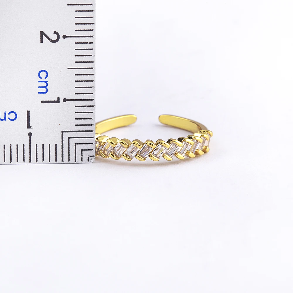 Nidin Fashion Luxury Gold Color Charm AAA Baguette Cubic Zirconia Wedding Rings for Women Zircon Party Adjustable Finger Jewelry