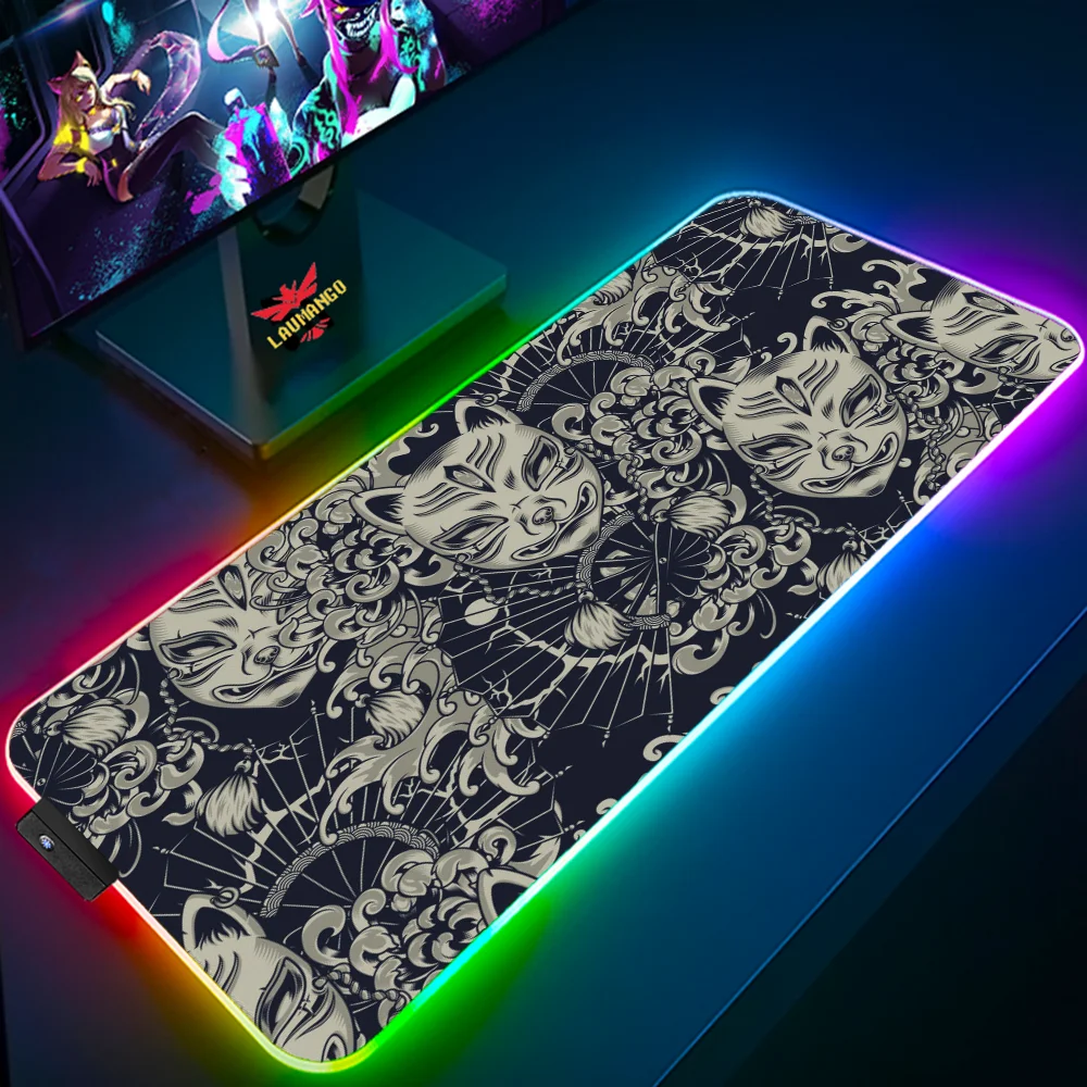 Kitsune Mask Xxl Mouse Pad 900x400 Diy Gaming Computer Mat Desktops Pc Gamer Desk Accessories Office Mousepad Mats Keyboard Mice