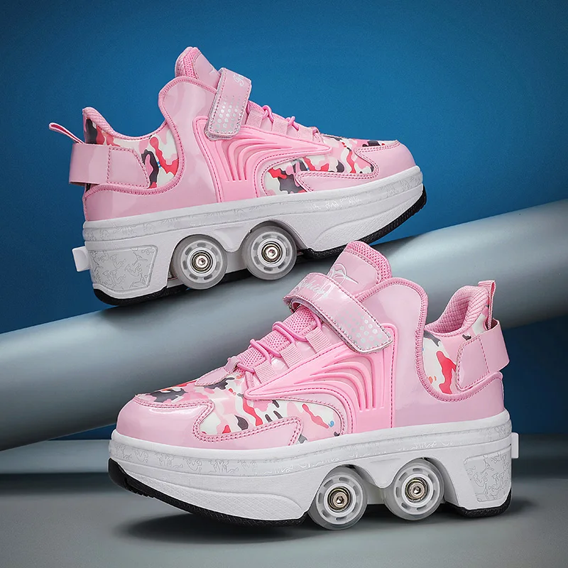 

New Boys' and Girls' Crazy Shoes Four-Wheel Version Children's Roller Skates with Retractable Wheels Adult Walking Roller Skates
