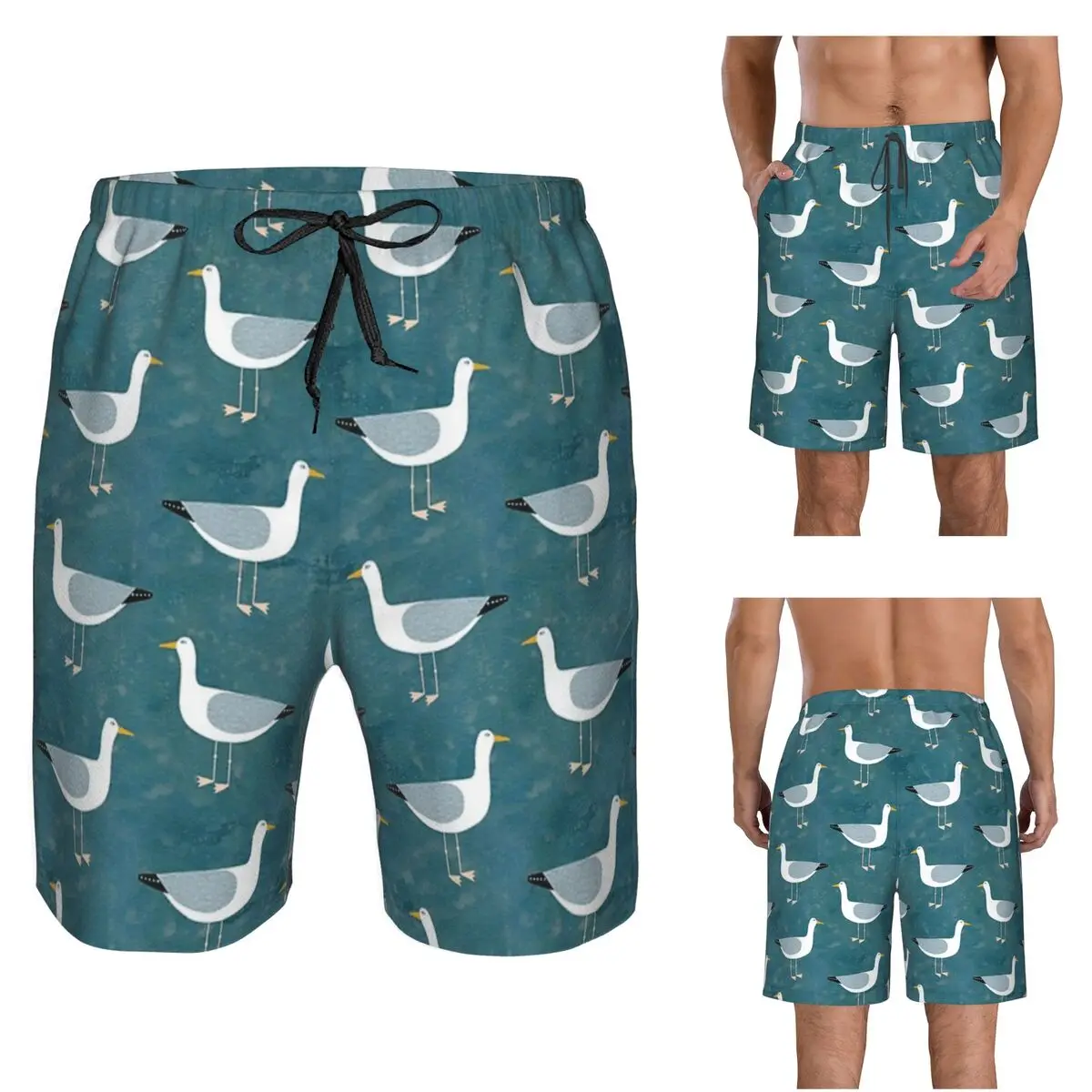 Seagull Standing Trunks Beach Board Shorts Casual Quick Dry Swimming Summer Men Pants