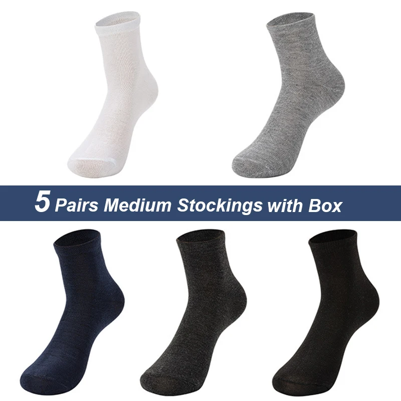 LKWDer Brand 5 Pairs With Box Men's Cotton Socks New Style Black Business Men Socks Soft Breathable Summer Winter for Male Socks