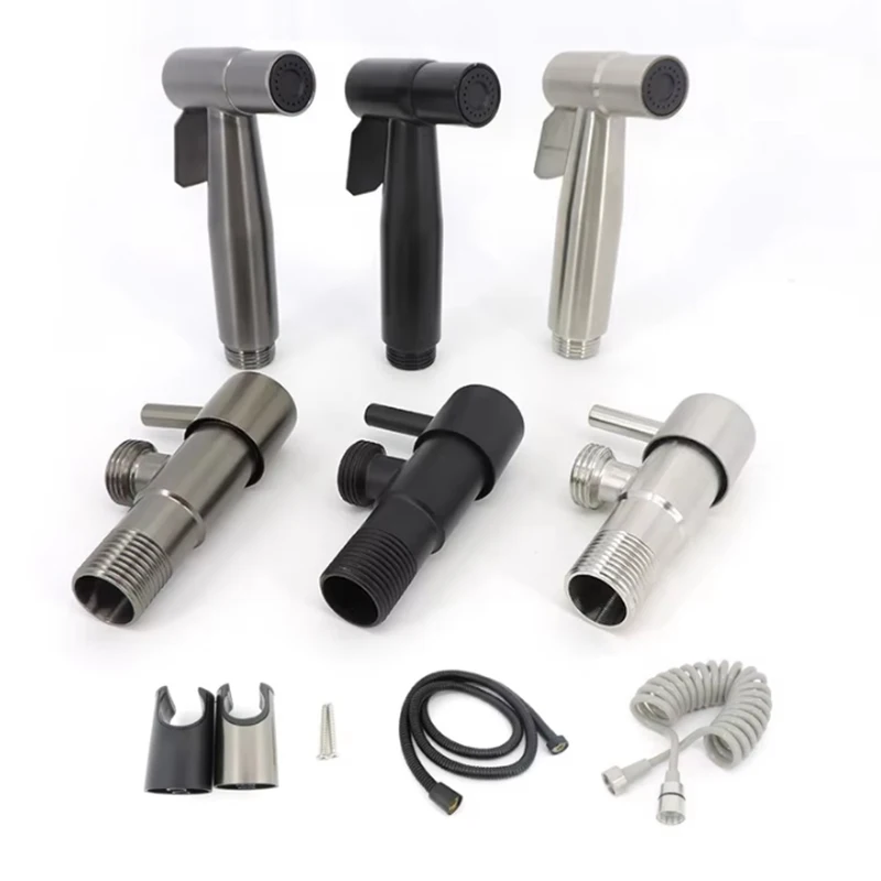 Portable Grey Black Silver Bidet Sprayer Wash Faucet Stainless Steel Bathroom Toilet Hanging Water Shower Head Handheld WC Clean