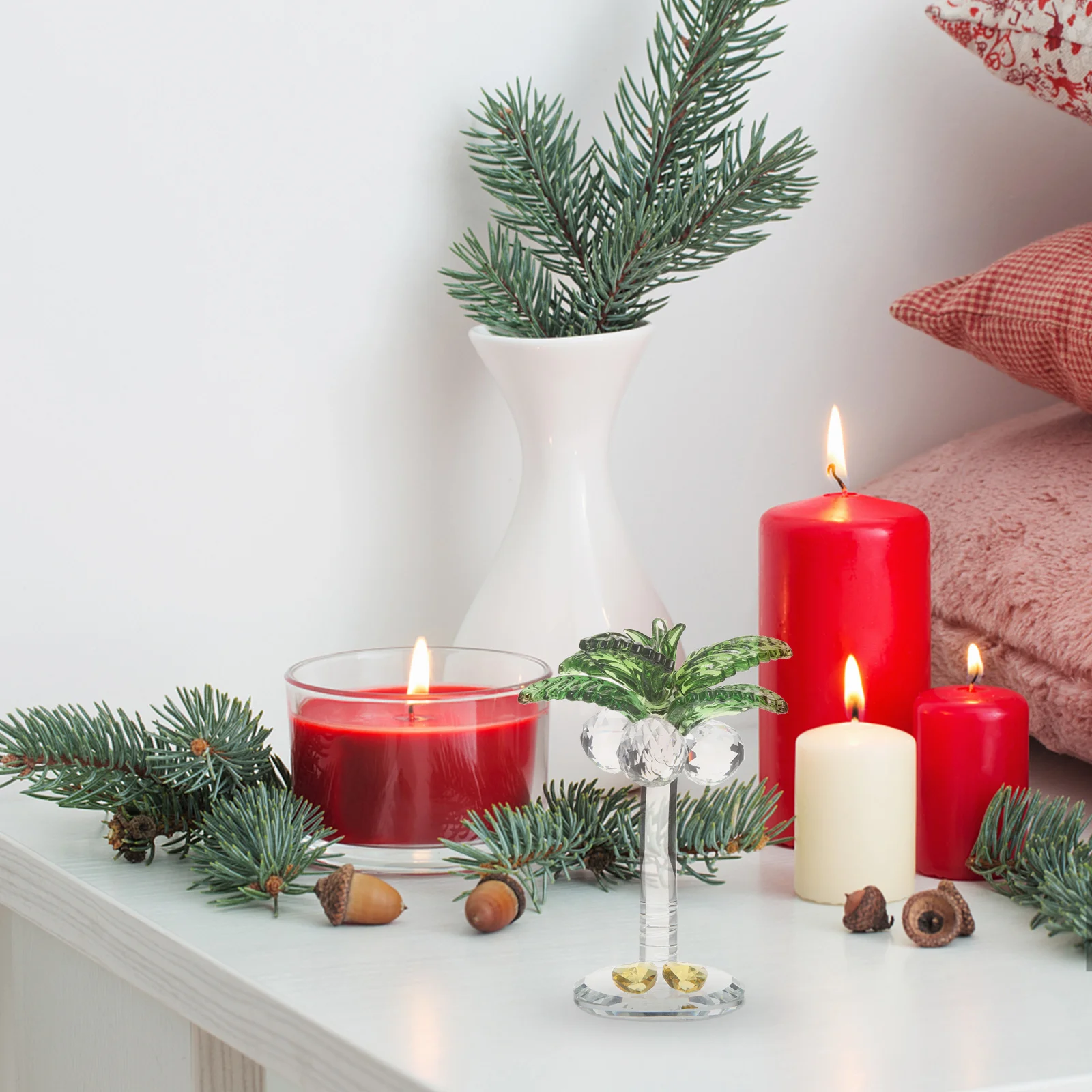 

Crystal Coconuts Tree Ornament White Desktop Decor Artistic Home Decoration Craft Resin Statue Centerpiece