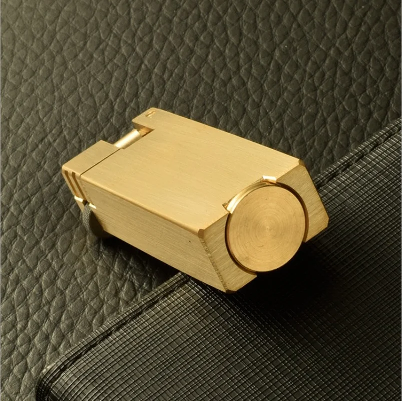 Copper Brass Gasoline Lighter Trench Kerosene Oil New CNC Handmade Cuboid Pure Pumping Igniter-5.8cm Cigarette Accessories Gift