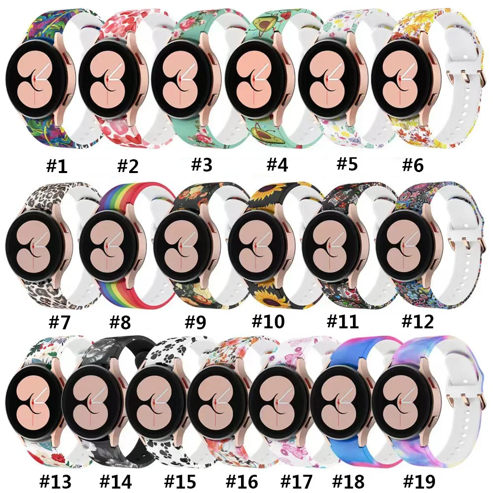 Printed Silicone Strap For Samsung Galaxy Watch 7 6 5 4 40/44mm Metal Buckle Color Wristband Watch 6 4 Classic 47/46mm Accessory