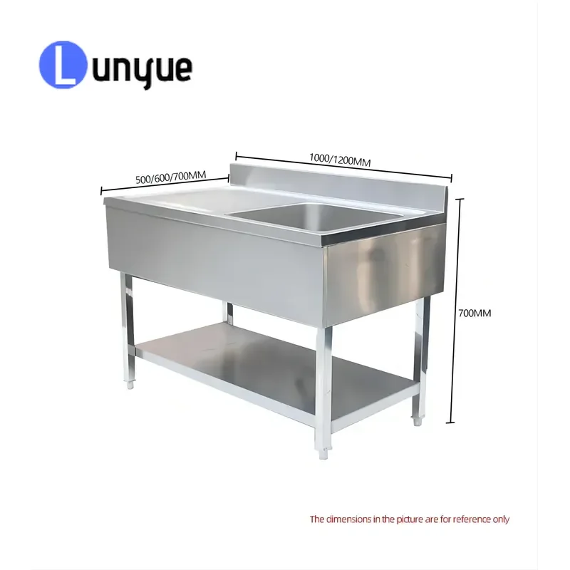 Stainless Steel Kitchen Workbench with Sink Restaurant Fish Cleaning Table Heavy Duty Prep Station