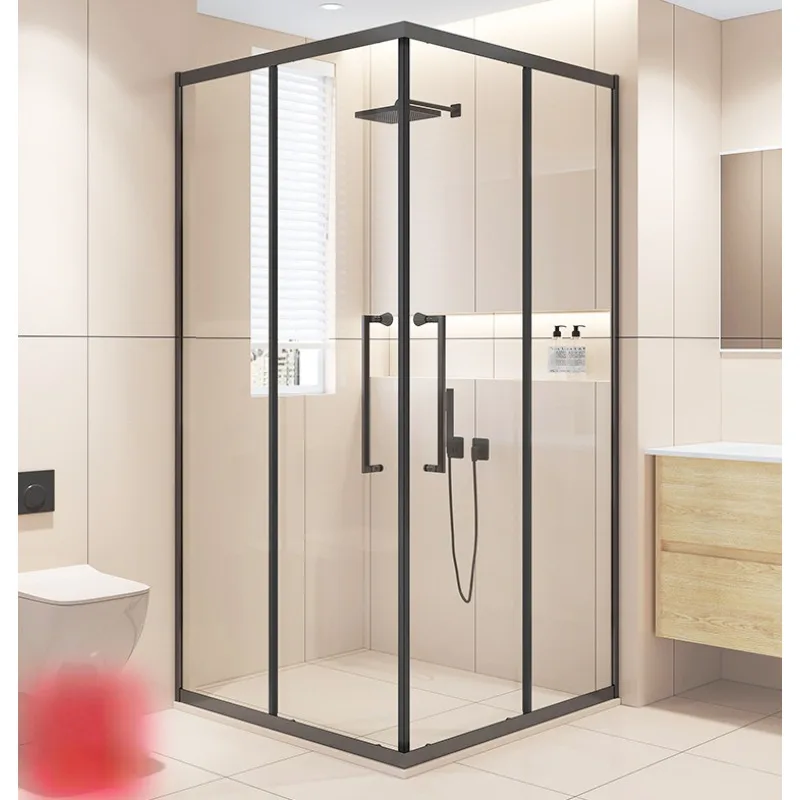 

Очень узкая прямоугольная квадратная L-образная раздвижная перегородка для сухой и влажной разделения в ванной комнате.