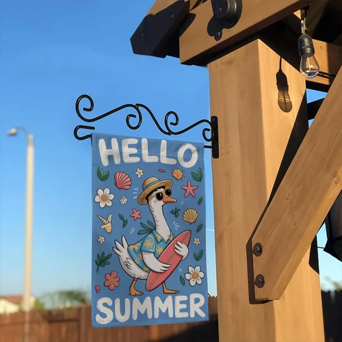Hello Summer Garden Flag Surfer Goose Surfboard Beach Party Yard Decor OOV IIC