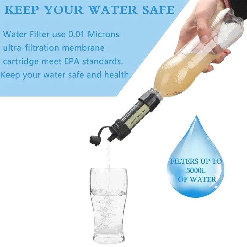 K0EA Portable Water Filter Straw Personal Camping Filtration System Gear for Hiking Camping Travel/Emergency Preparedness