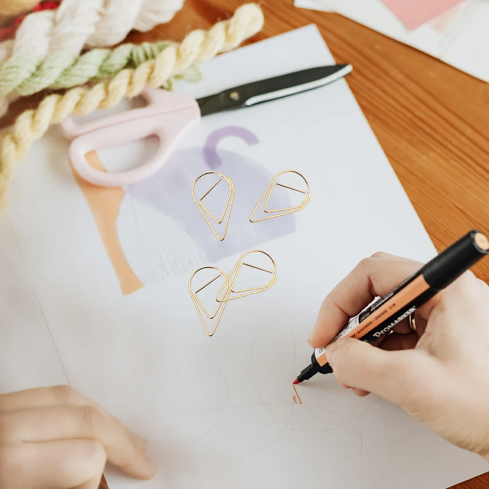 50 Pcs Paper Clip Practical Clips Innovative Large Medium Size Small Water Drop Colored Paperclip Metal