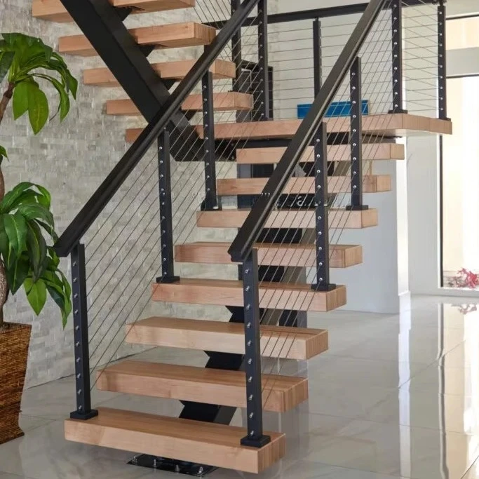 Modern Floating Staircase Design with Indoor Wooden Tread