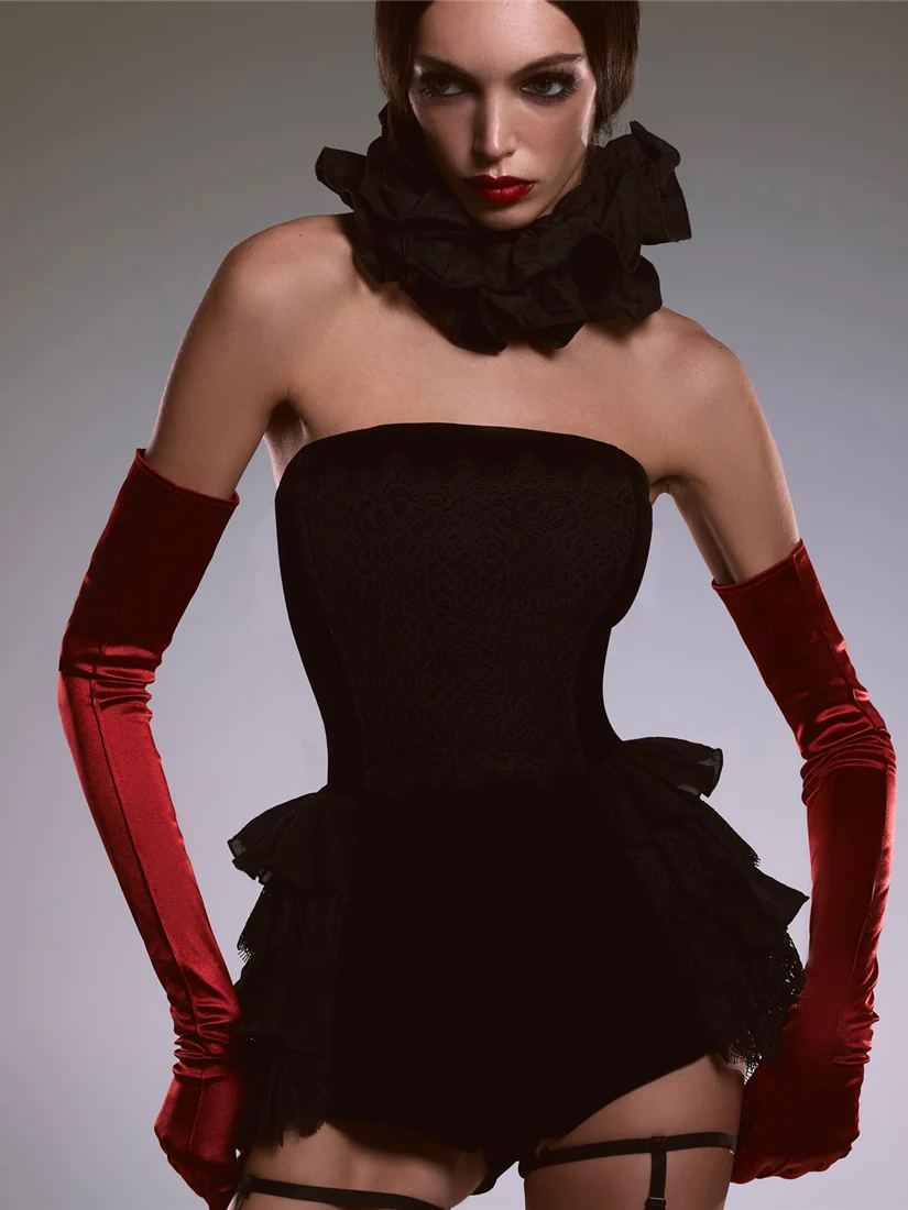 

WEIRD PUSS k Sle Harajuku Spicy Girl Waist Cinched Tube Top Dr Women Slimming ort Skirt Faion Polyester Dr