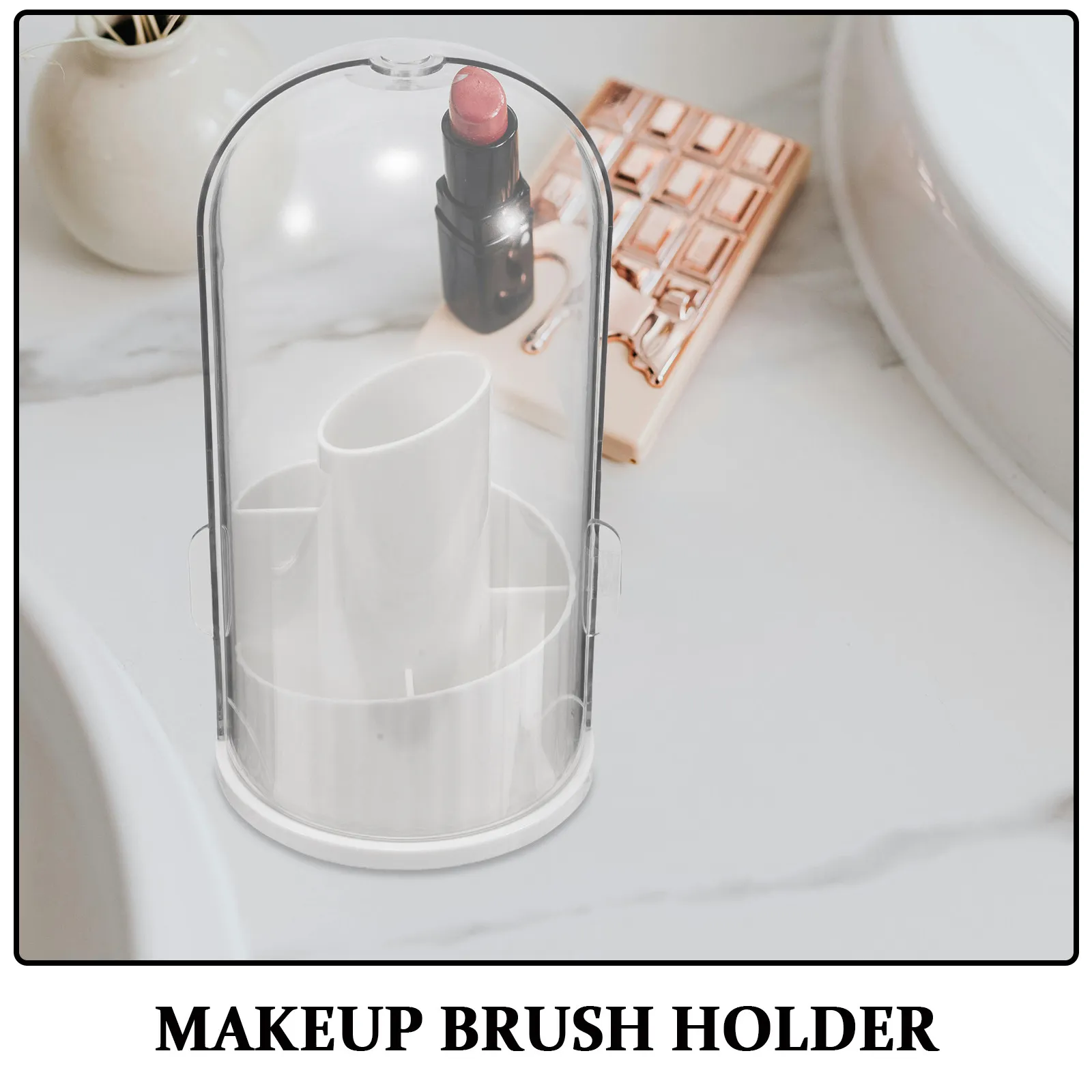Rotating Makeup Brush Holder Organizer Covered Dustproof Spinning Brush Storage Box Bathroom Vanity Desktop