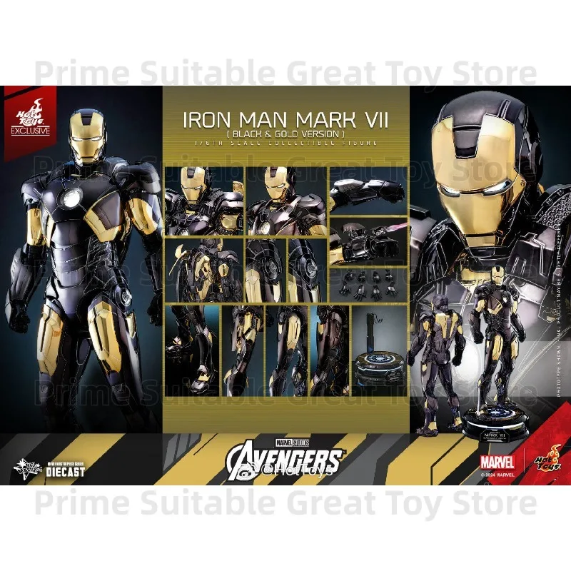 【In Stock】Original HT Hottoys 1/6 MMS741 Iron Man MK7 Black and Gold Electroplated Alloy Diecast Figure Gift&Collection