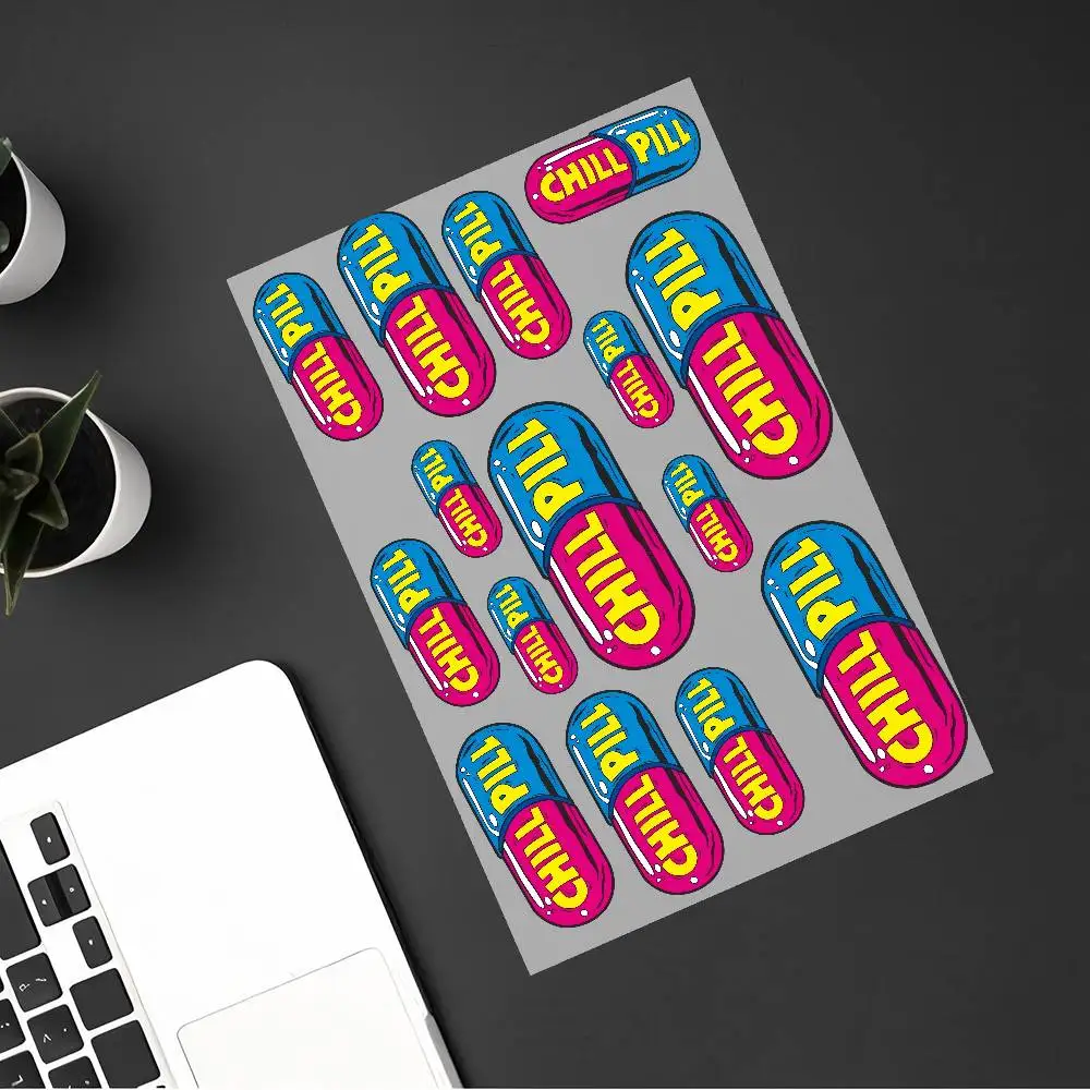 Juego de pegatinas CHILL PILL, pegatinas impresas y cortadas de alta calidad, pegatina para motocicleta