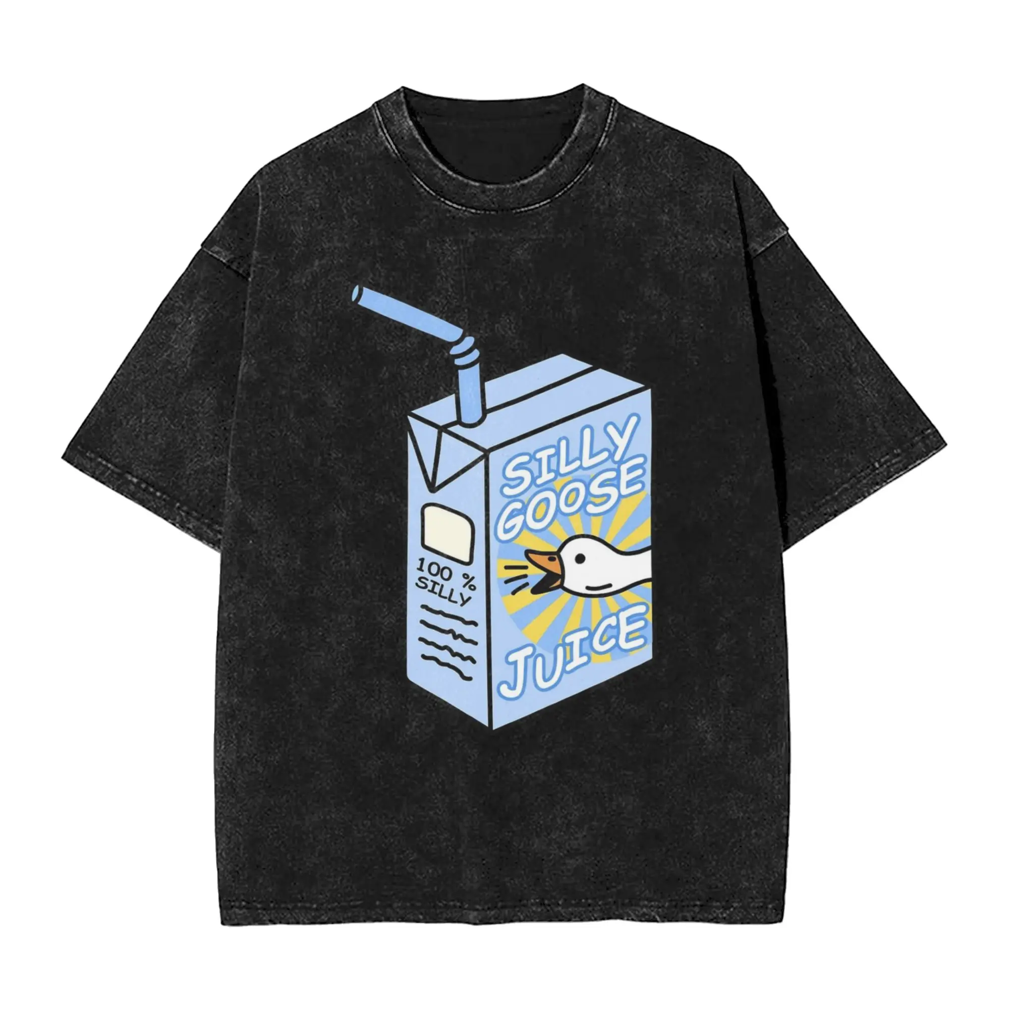 Silly Goose Juice Blue Untitled T Shirts Hip Hop Washed Short Sleeve Oversize T-Shirts for Men Women Tops Streetwear Tee Shirt
