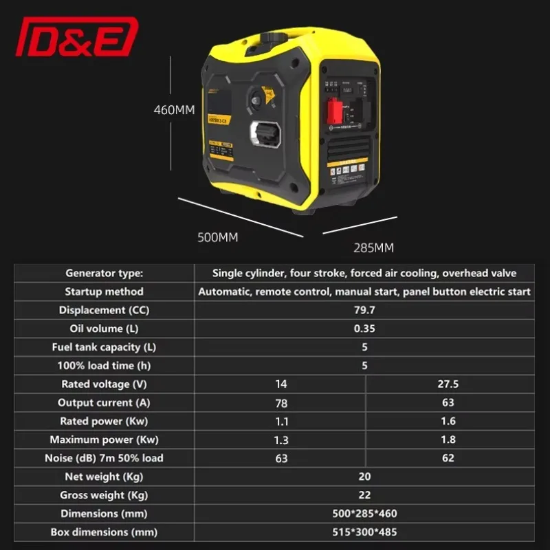 

Портативный газовый генератор с дистанционным управлением, 27,5 В, 5 л, 1,8 кВт, с функцией самозапуска, для кемпинга, автодомов и активного отдыха на природе