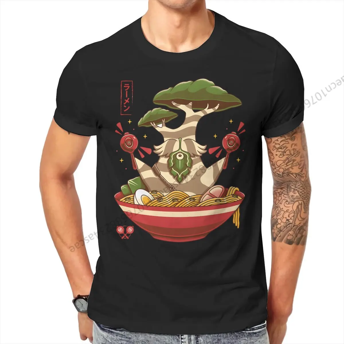 Camiseta de algodón con cuello redondo para hombre, ropa de verano con estampado de Koroks Leaf Dance Ramen