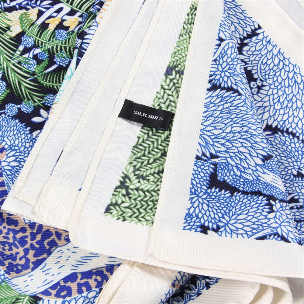 POBING Seidenschal für Damen, große Schals, Secret Garden Print Stolen, quadratisches Bandana, Luxus-Kopftuch, Hijab-Schal, weibliche Foulards, 130 cm – Detail 11