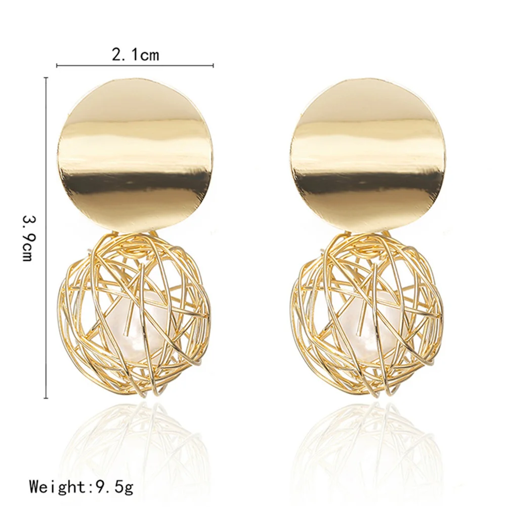 

Pearl Earrings Round Hollow Retro Geometric Woven Ball Drop Trendy Jewelry Gifts Women Girls Party Daily Pearl Pendant Studs