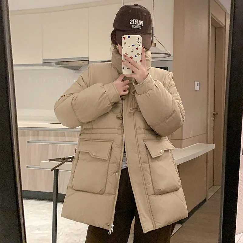 ロングダウン綿入りジャケット女性パーカー 2025 新韓国冬暖かい綿コートルーズオーバーウェアファッションアウターレディーストップス