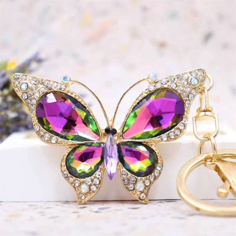 Moda Rhinestone Butterfly Breloczki do kluczy Pierścionki Uchwyt Kryształ Dla kobiet Biżuteria Torba Wisiorek Do Kluczy Samochodowych Breloki do kluczy