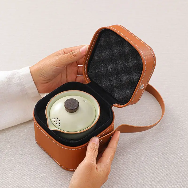 

Portable Quick Guest Cups, One Pot and Three Cups, Simple Kung Fu Brewing Teapot Tea Cups, Ru Kiln Single Person Travel Tea Set
