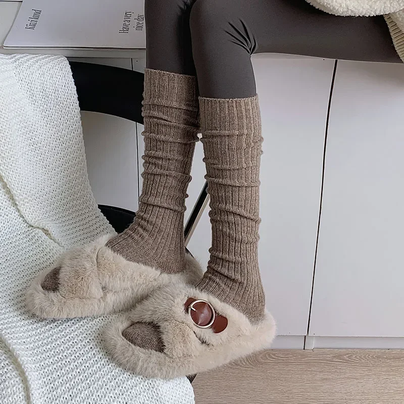 الصوف الكشمير جوارب الحرارية الفتيات بلون الجوارب الطويلة جوارب النساء الخريف الشتاء سميكة الدافئة جوارب طويلة النساء جوارب