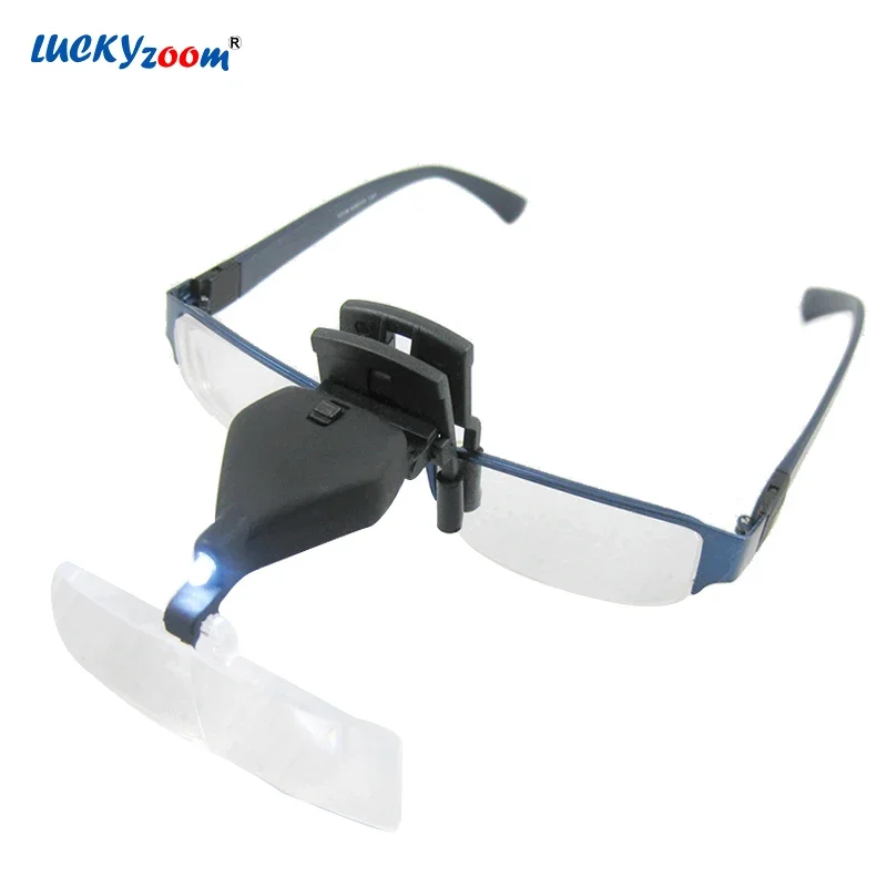 Eyewear Glasses Magnifier 1.5X 2.5X 3.5X LED Illuminated Eyeglass Magnifying Glasses Loupe For Reading Myopia Head Clip-on Lupe