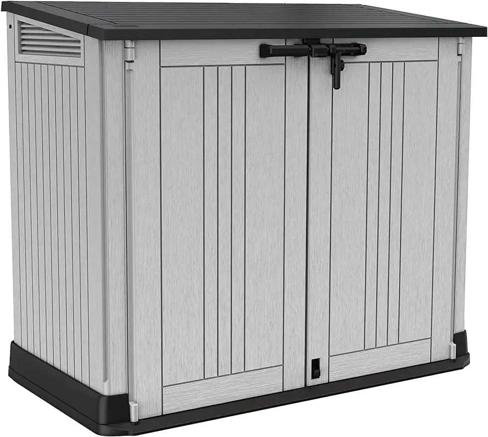 

Store-It-Out Outdoor Resin Storage Shed w/ Easy Lift Hinges,Perfect for Tools,Toys,Gard,en Accessories-Gray/Black/Brwon