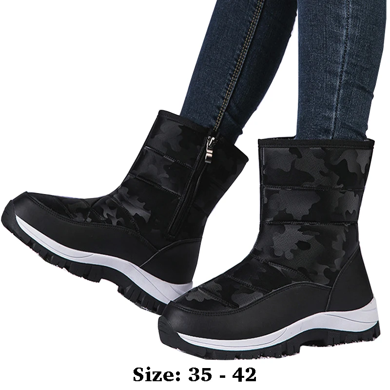 

High quality ankle length cotton print snow boots for women waterproof new 2025 winter outdoor fur lining warm shoe pink white