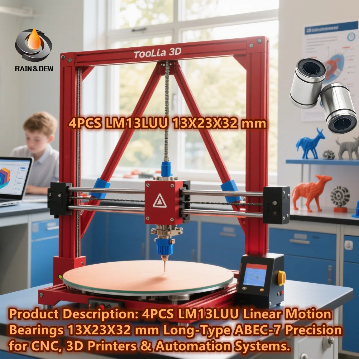 

4PCS LM13LUU Linear Motion Bearings 13X23X32 mm Long-Type ABEC-7 Precision for CNC, 3D Printers & Automation Systems