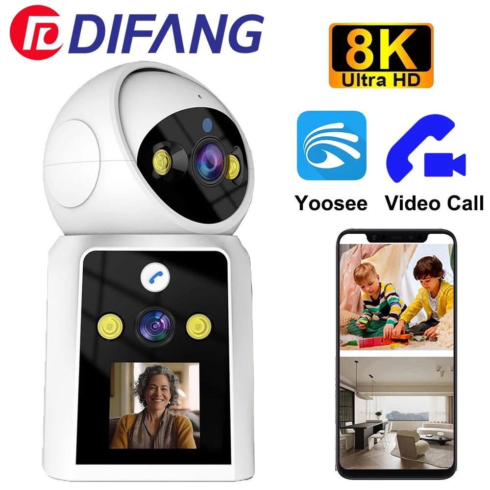 difang yoosee 4k camera wifi de chamada de video bidirecional lente dupla rastreamento automatico visao noturna camera interna sem fio para monitor de bebe 01