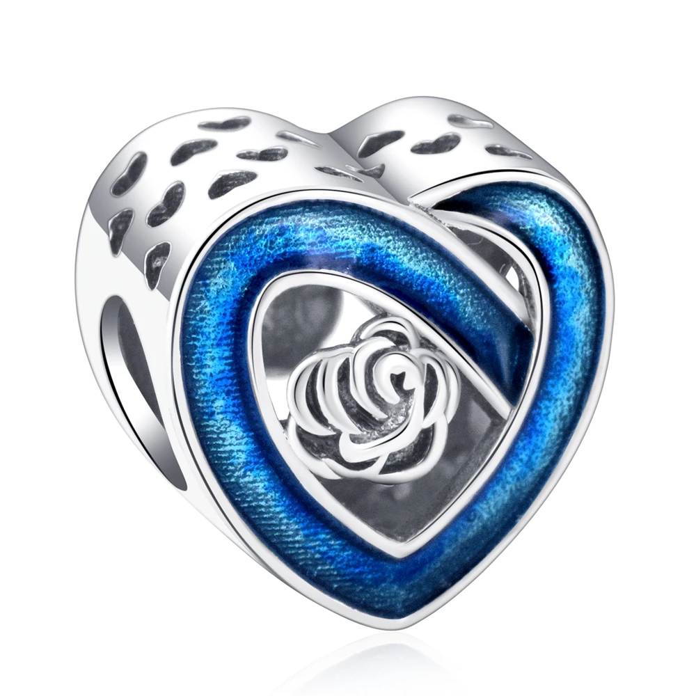 

Free shipping Blue Enamel Heart Bead Romantic Rose 925 Sterling Silver Charm For Original Bracelet Diy Women Jewelry Accessories