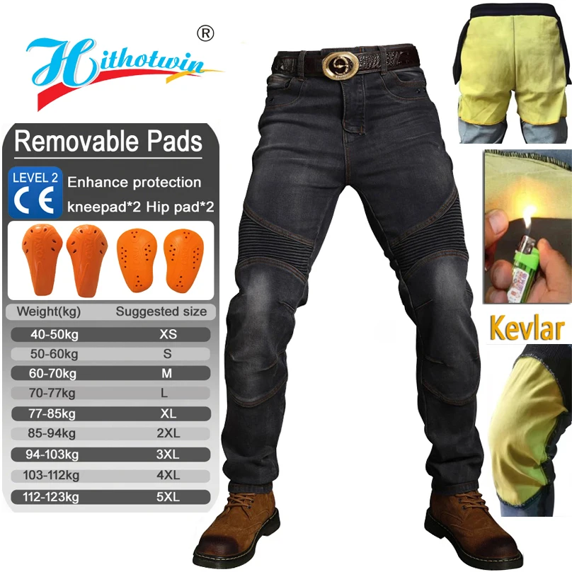 

Men Aramid Motorcycle Jeans Smoke Blue Fireproof Riding Pants Casual Wearable Motorbike Trousers