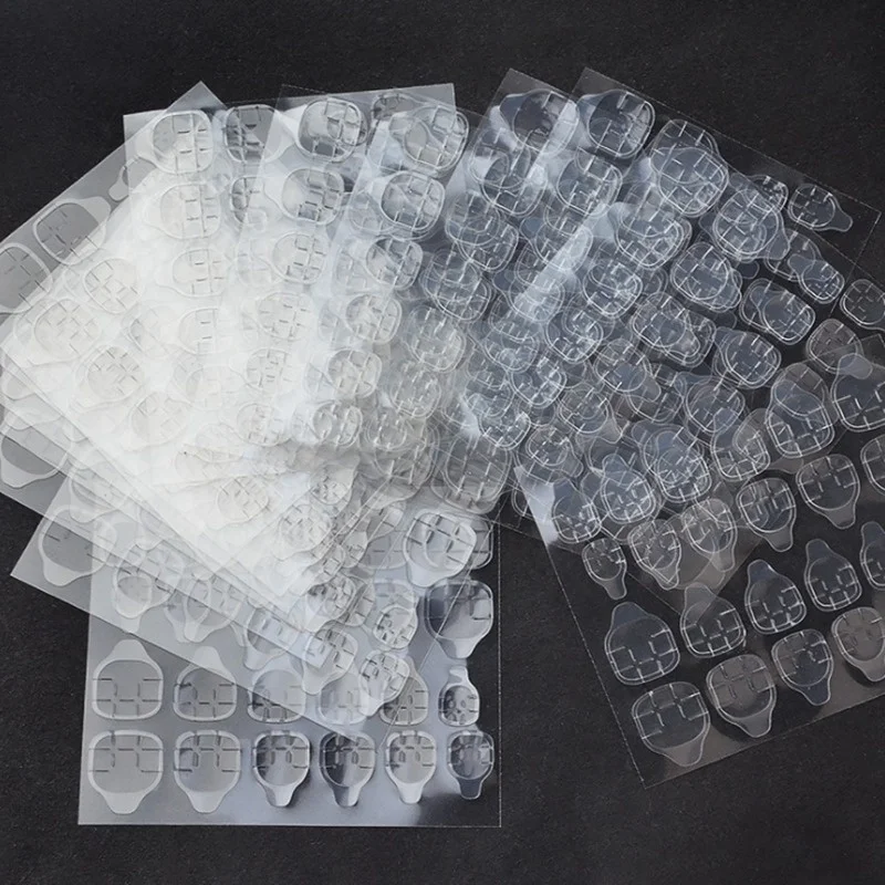 10 Sheets DIY Nail Tips Transparent Double Sided Self Adhesive Stickers Jelly Waterproof False Art Extension Glue Tool