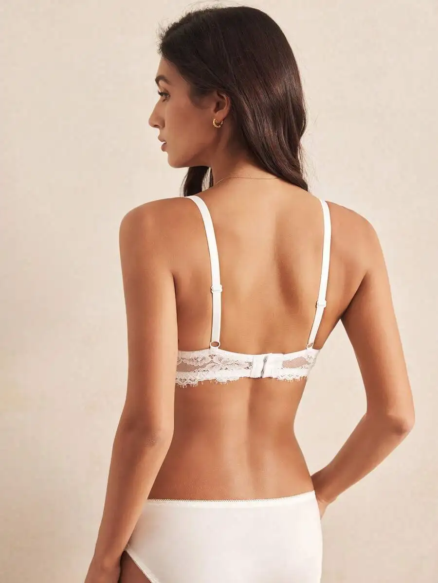 Women Solid Color Lace Patchwork Cami Bra Without Padding