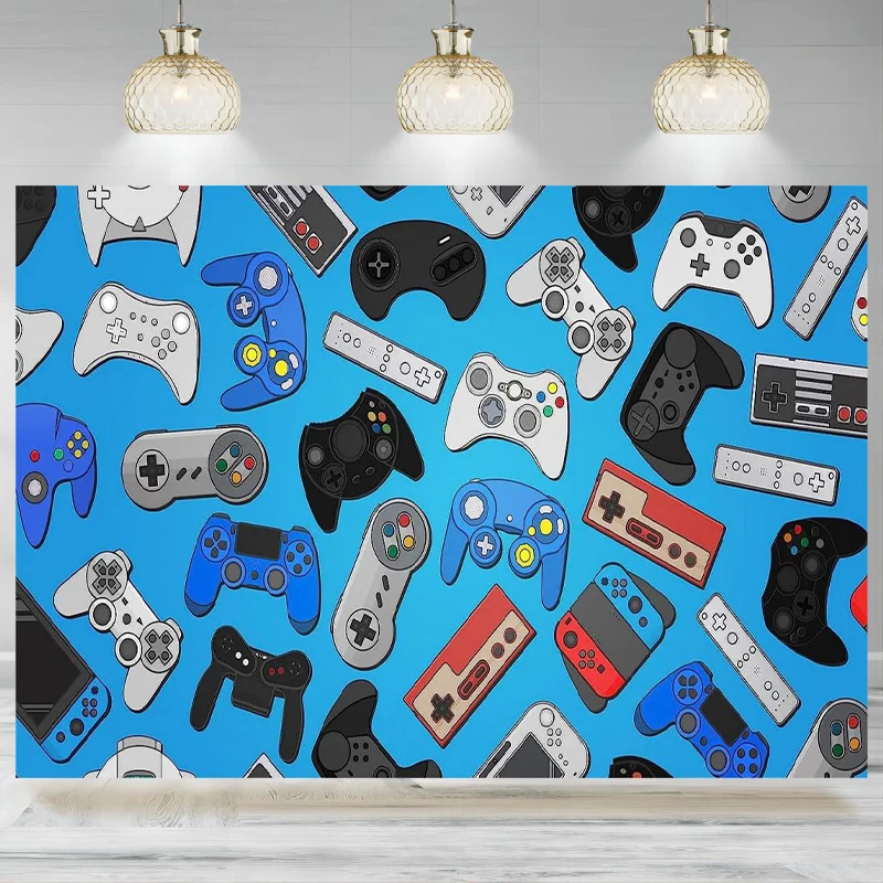 Video Game Backdrop Remote Control Gamepad Boys Competitive Game Photography Background Party Decor Wallpaper Banner Photo Prop