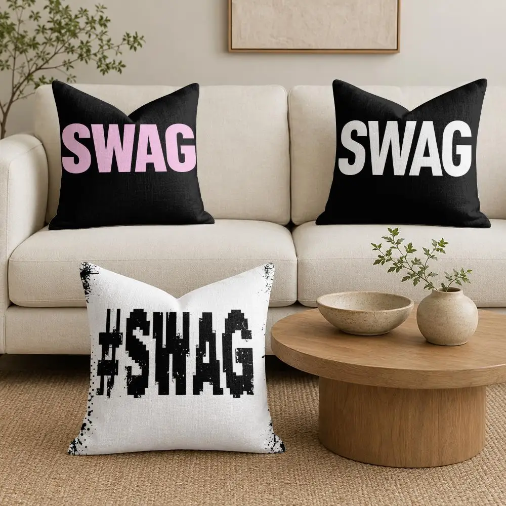 Trendy Swag Text Typography Cushion Cover Plush Fabric Soft Double-Sided Printed Sofa Warm Winter Home Gift Pillow Cover