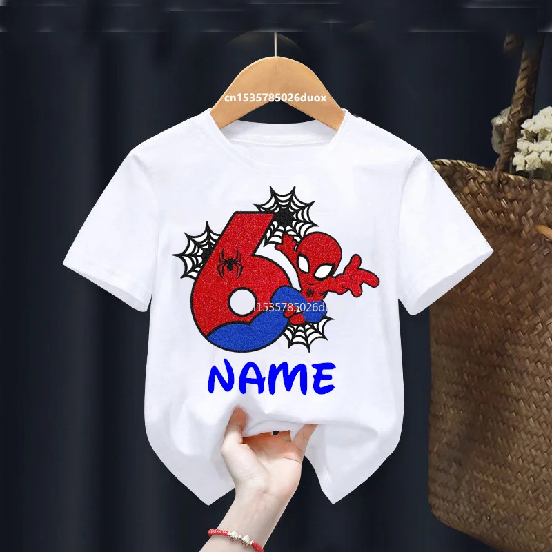 Kid 2 3 4 5 6 7 8 9 Years Birthday Marvel Spiderman Girl Shirt Children Super Hero Personalize Name Birthday Party Boys T-shirts