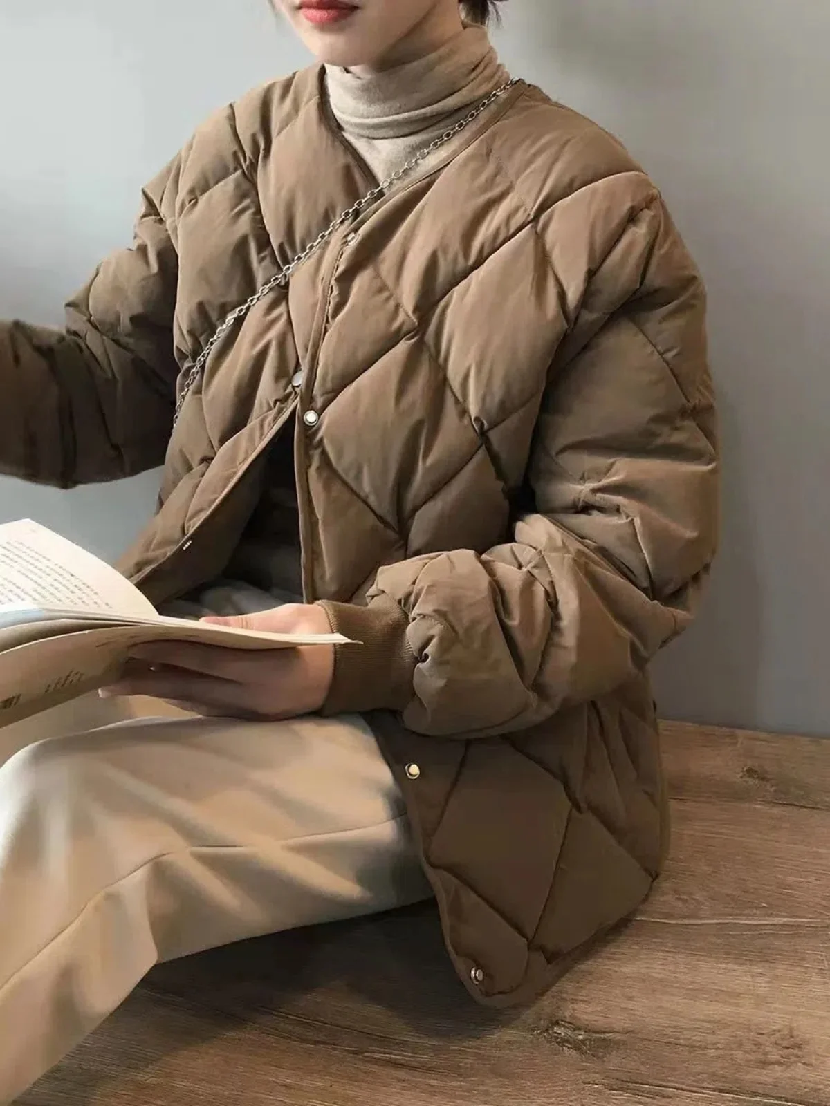 

Winter Thiened ort down Cotton Jaet Women's Loose Korean Sle Duling Pattern Fillled Coat Warm Commute Sle Cotton ...