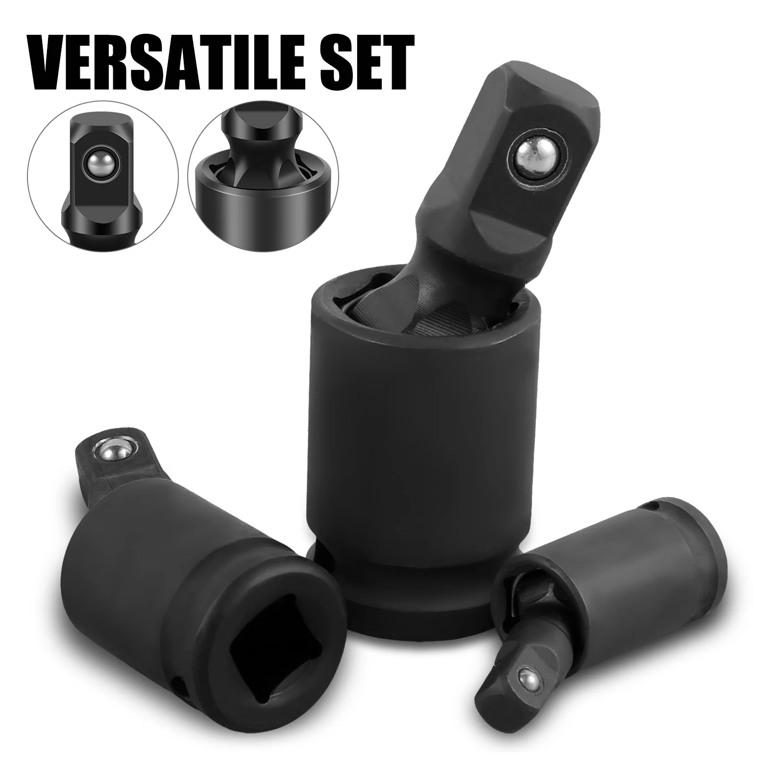 360° Rotatable Joint Socket Adapter Cr-Mo Impact Swivel Hex Socket Head Adapter 1/2 3/8 1/4inch Impact Socket 3/15Pcs