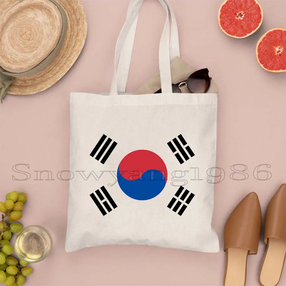 KPOP كوريا الجنوبية العلم سيول Ulzzang Ins قماش حقيبة كتف حقيبة إصبع القلب المرأة الكتب حقيبة يد الشاطئ حقيبة المتسوق عادية