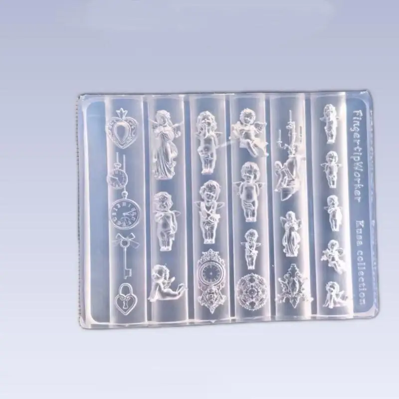 Anjo relógio 3d silicone molde de unhas coração bloqueio unhas modelos diy decorações da arte do prego placas de carimbo manicure ferramentas de design