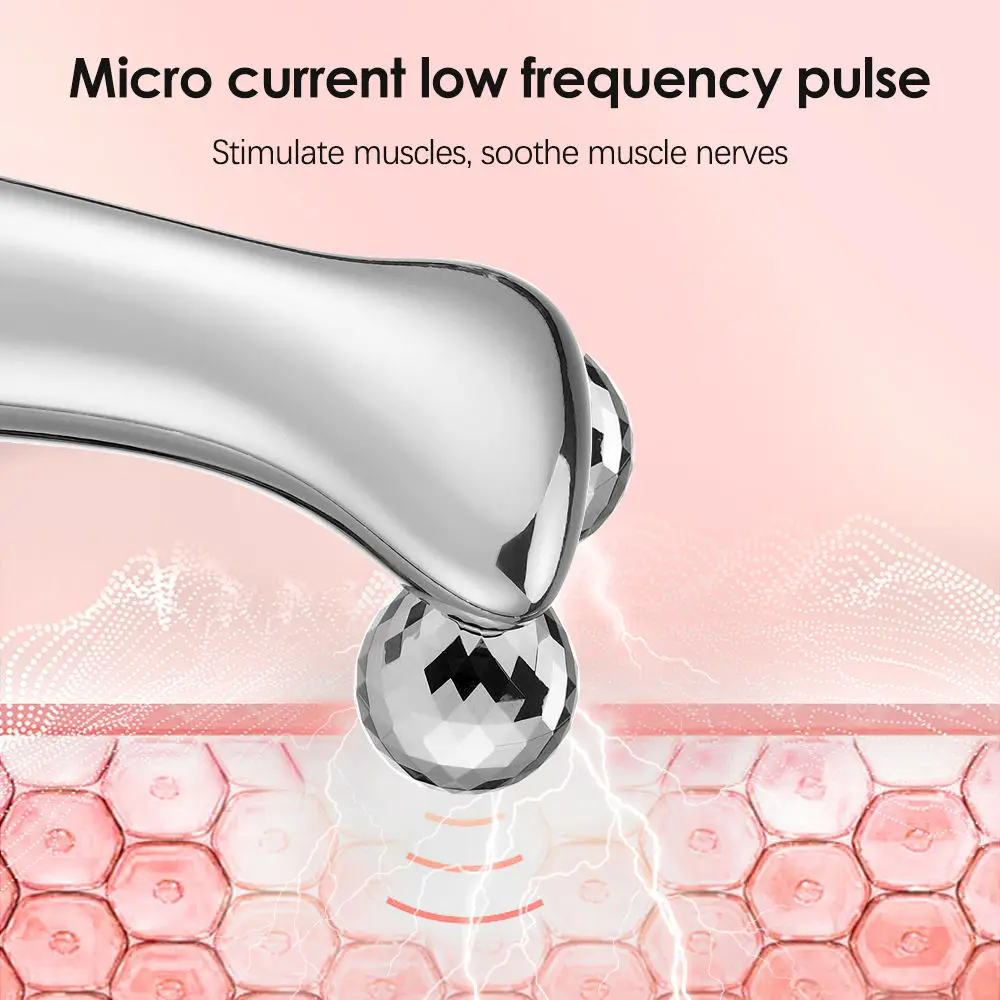 Low Frequency Pulse Skin Firming Neck Lifting Facial Slimming Beauty Device 4D Face Roller Massager