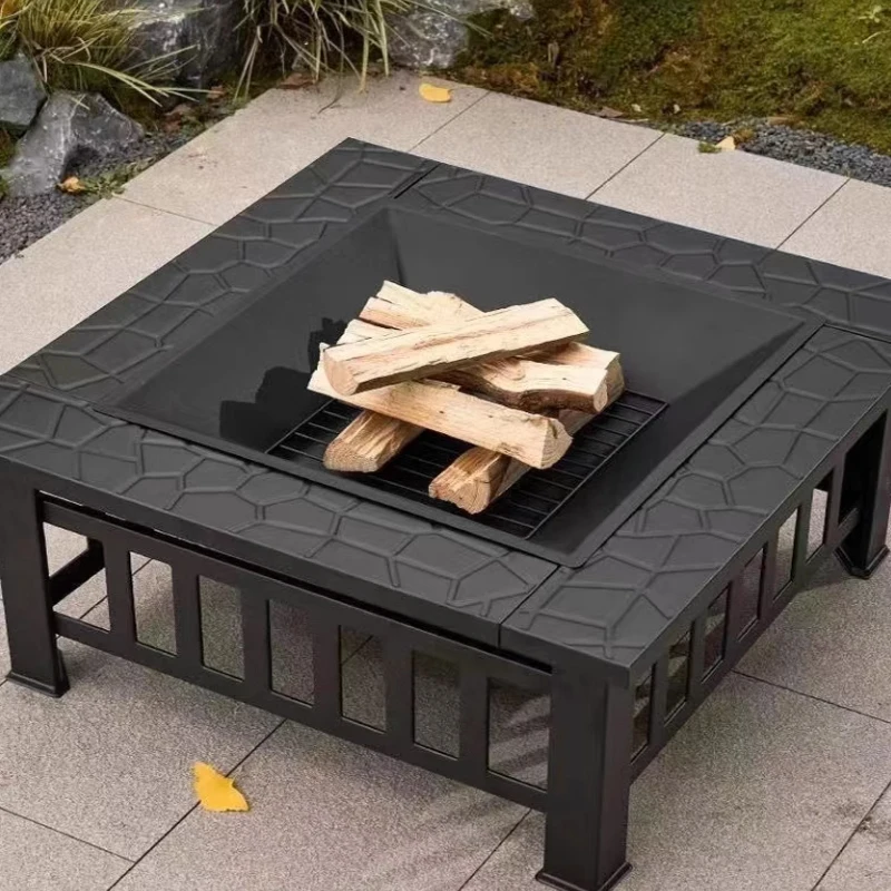 Outdoor Fire Pit Metal Bowl Fireplace Backyard Terrace Garden Stove with Spark Screen and Safety