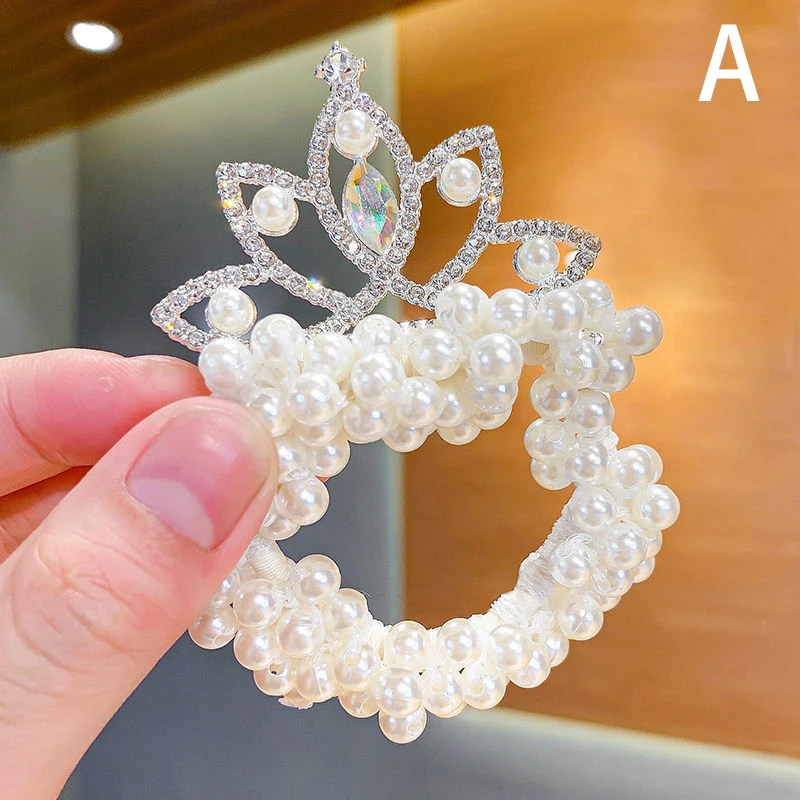 New Fashion Pearl Crown Hair Bands Elastic Rubber Bands Children Hair Ties Princess Hair Rope Headwear Girls Hair Accessories